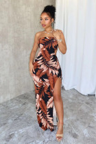 Wrap Floral Print High Split Long Dress OD-8705
