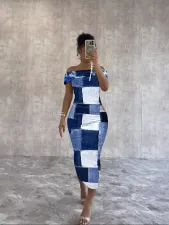 One Shoulder Print Sleeveless Maxi Dress OD-8692