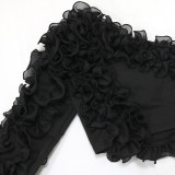 Solid Color Slant Shoulder Lotus Short Top CYA-CY901305