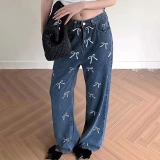 Bow Printed Loose Denim Straight Leg Jeans GQLF-80000
