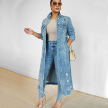 Fashion Long Sleeve Lapel Loose Denim Long Coat GQDH-2328
