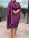 Solid Color Half High Neck Irregular Midi Dress BGN-329