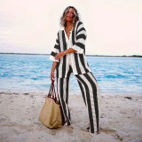 Plus Size Striped Sweater Loose Two Piece Pants Set FSXF-663
