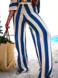 Plus Size Striped Sweater Loose Two Piece Pants Set FSXF-663