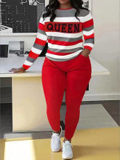 Letter Print Color Block Casual Long Sleeve Pants Suit LSD-2136
