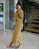 Solid Color Lapel Shirt And Loose Pants 2 Piece Set QODY-6042