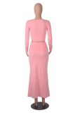 Solid Color Long Sleeve Long Skirt 2 Piece Set MZ-WX001