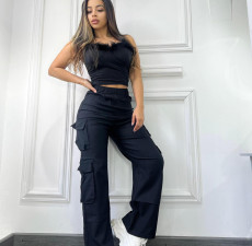 Fashion Multi-pockets Solid Color Pants GYSF-8368