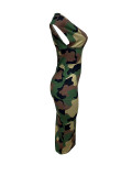 V Neck Camouflage Print Sleeveless Midi Dress LSD-2145