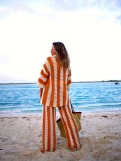Plus Size Striped Sweater Loose Two Piece Pants Set FSXF-663