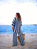 Plus Size Striped Sweater Loose Two Piece Pants Set FSXF-663