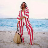 Plus Size Striped Sweater Loose Two Piece Pants Set FSXF-663