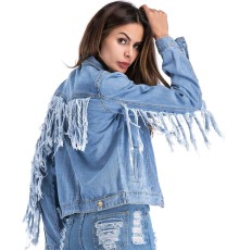 Back Sleeve Tassel Denim Jacket GQDH-6368