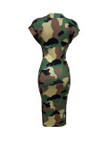 V Neck Camouflage Print Sleeveless Midi Dress LSD-2145
