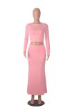 Solid Color Long Sleeve Long Skirt 2 Piece Set MZ-WX001
