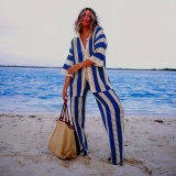 Plus Size Striped Sweater Loose Two Piece Pants Set FSXF-663