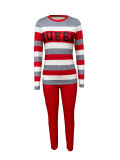 Letter Print Color Block Casual Long Sleeve Pants Suit LSD-2136