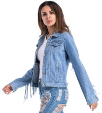 Back Sleeve Tassel Denim Jacket GQDH-6368
