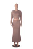 Solid Color Long Sleeve Long Skirt 2 Piece Set MZ-WX001