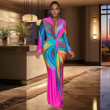 Fashion Pleated Color Block Plus Size Maxi Dress BY-6952