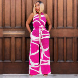 Fashion Print V Neck Backless Jumpsuit BY-6985