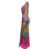 Fashion Pleated Color Block Plus Size Maxi Dress BY-6952