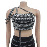 Sexy Hot Drill Sling Tops And Long Skirt 2 Piece Set BY-6972