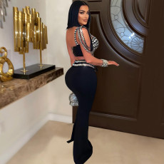 Sexy Hot Drill Sling Tops And Long Skirt 2 Piece Set BY-6972