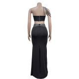 Sexy Hot Drill Sling Tops And Long Skirt 2 Piece Set BY-6972