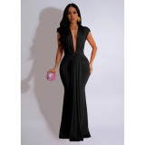 Deep V Neck Sexy Short Sleeve Maxi Dress BY-6938