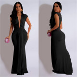 Deep V Neck Sexy Short Sleeve Maxi Dress BY-6938
