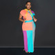 Color Block Print Short Sleeve Drawstring Hooded Dress BY-6975