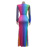 Fashion Pleated Color Block Plus Size Maxi Dress BY-6952