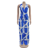 Fashion Print V Neck Backless Jumpsuit BY-6985