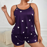 Plus Size Print Sling Loose Pajamas Homewear Set GLSY-W0290