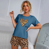 Leopard Print Short Sleeve Casual Homewear Pajamas Set GLSY-L0082