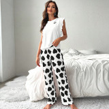 Casual T-shirt Printed Pants Loungewear Two Piece Set  GLSY-W0285
