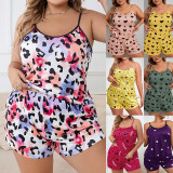 Plus Size Print Sling Loose Pajamas Homewear Set GLSY-W0290