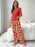 Casual T-shirt Printed Pants Loungewear Two Piece Set  GLSY-W0285