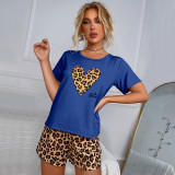 Leopard Print Short Sleeve Casual Homewear Pajamas Set GLSY-L0082