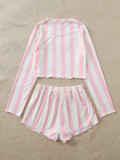 Pink White Striped Pajamas Casual Loungewear Suit GLSY-W0259