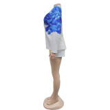 Fashion Print Long Sleeve Blazer Two Piece Short Set BY-6986