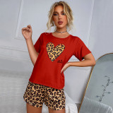 Leopard Print Short Sleeve Casual Homewear Pajamas Set GLSY-L0082