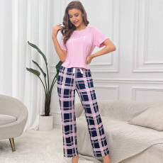 Casual T Shirt And Plaid Pants Loungewear Pajama Set GLSY-w0284