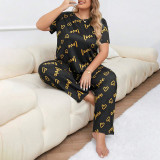 Plus Size Love Print Short Sleeve Long Pants Pajamas Set GLSY-ZT0028