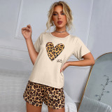 Leopard Print Short Sleeve Casual Homewear Pajamas Set GLSY-L0082