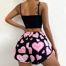 Sexy Pajamas Love Print Camisole Split Shorts Homewear GLSY-X0001