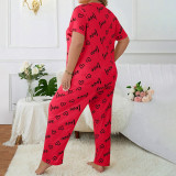 Plus Size Love Print Short Sleeve Long Pants Pajamas Set GLSY-ZT0028