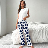Casual T-shirt Printed Pants Loungewear Two Piece Set  GLSY-W0285
