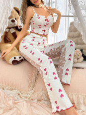 Mesh Patchwork Sleeveless Loungewear Love Print Pants Suit GLSY-CF0005-CF0008
